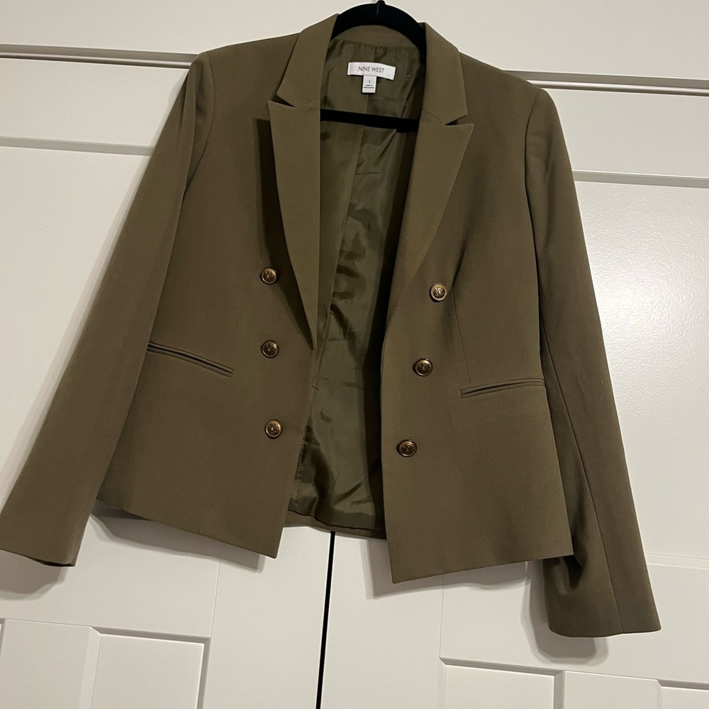 Nine West Olive Double-Breasted Blazer